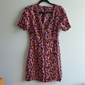 2/$20 La Classe Couture - Floral Short Sleeve Faux Wrap Dress - Size Small